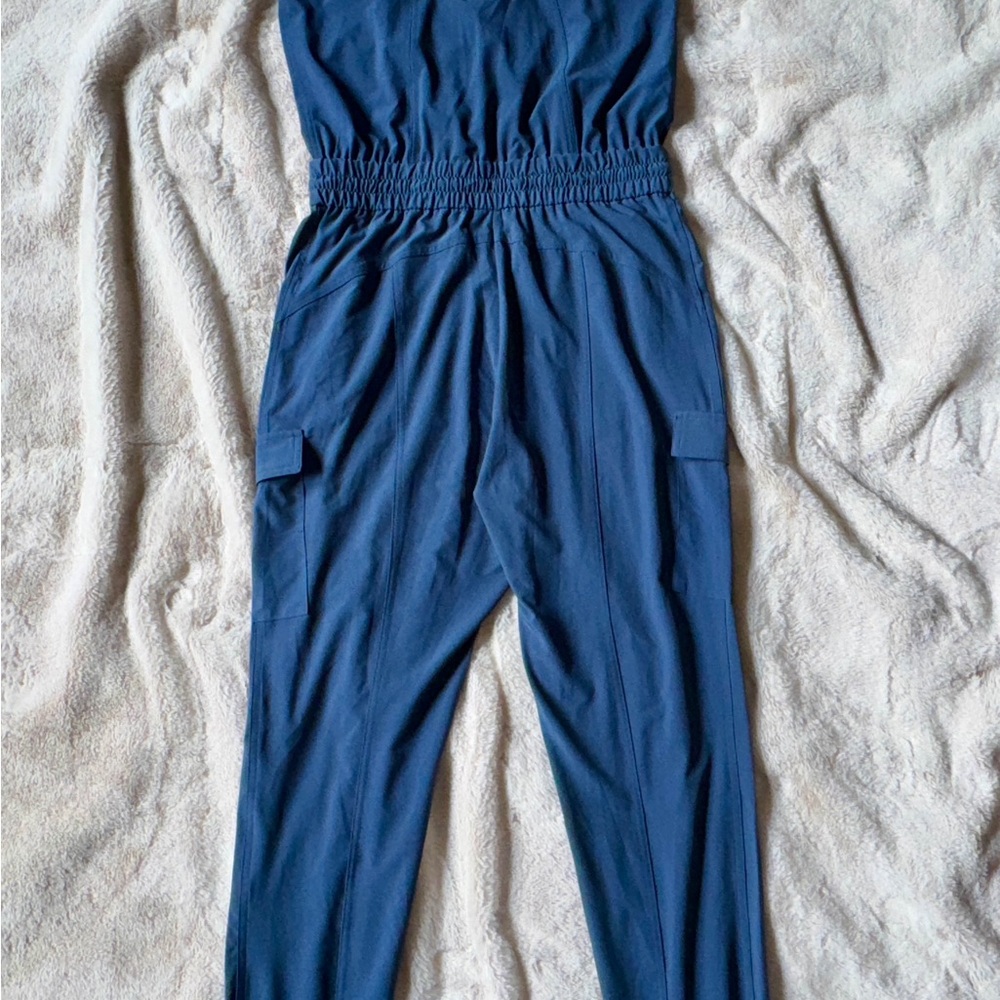 Athleta Unbound Jumpsuit Cargo Blue Relaxed Sleeveless Stretchy Loose 0 2 XS - Picture 6 of 15